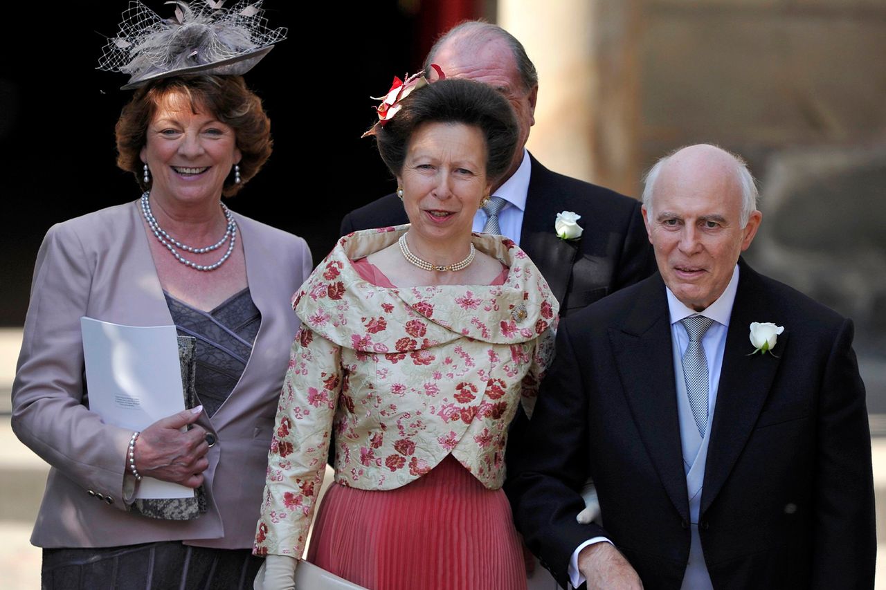 Princess Anne (center) escorts Phil Tindall (right) at the wedding of MIke and Zara Tindall at Canongate Kirk in Edinburgh, Scotland, on July 30, 2011Credit: DYLAN MARTINEZ/AFP via Getty