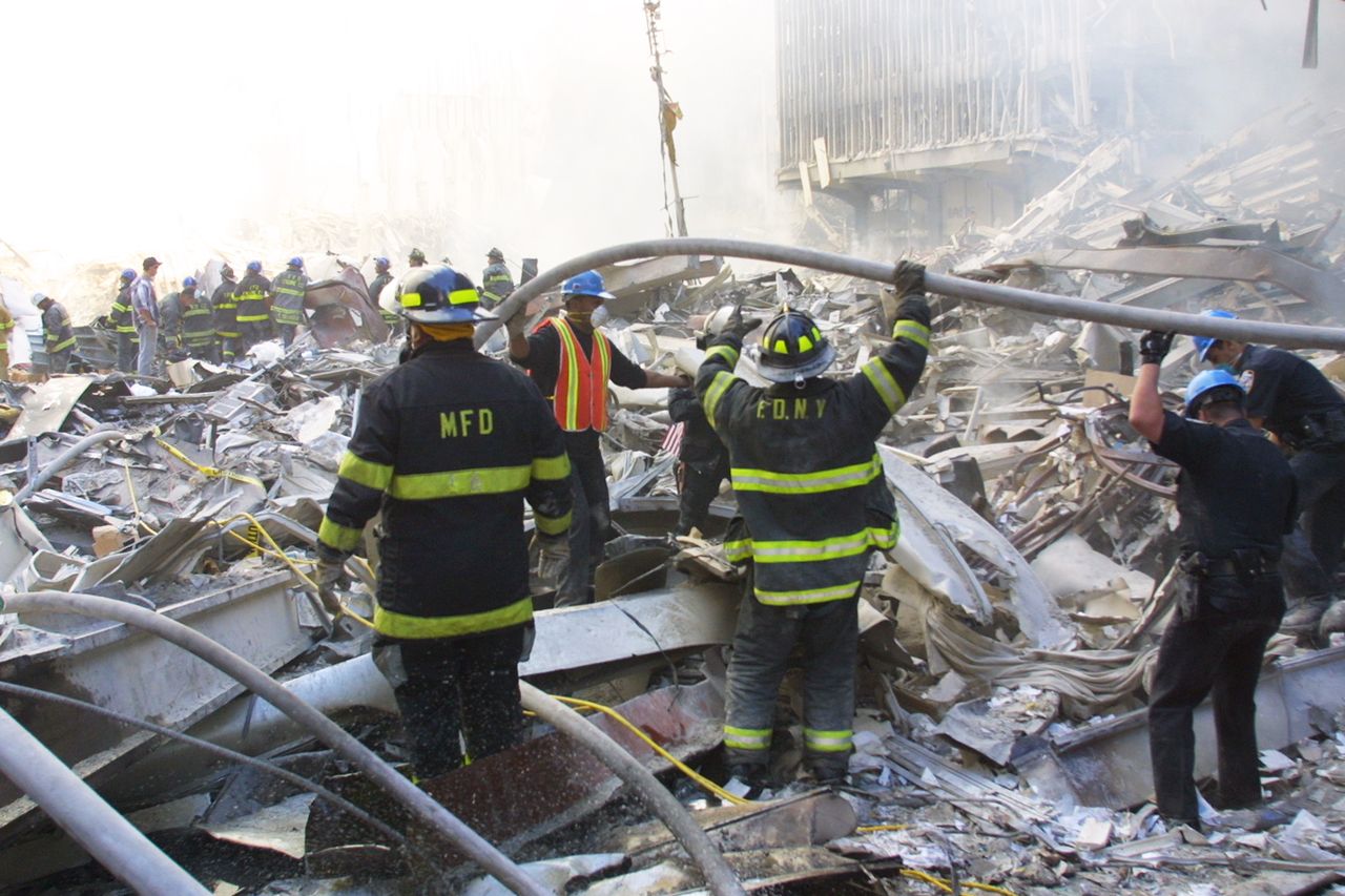 First responders clear debris at the World Trade CenterCredit: Aaron Lee Fineman/Getty