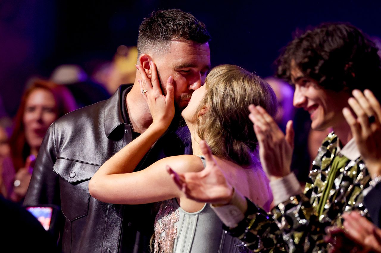 Travis Kelce and Taylor Swift share a kiss at the 2026 iHeartRadio Music Awards.Credit: Christopher Polk/Billboard via Getty