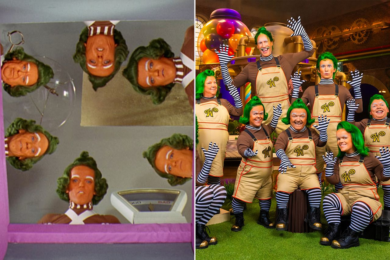 Oompa Loompas in ‘Willy Wonka’; Oopma Loompa’s in ‘Wonka’s the Golden Ticket’Credit: Warner Bros; James Gourley/Netflix