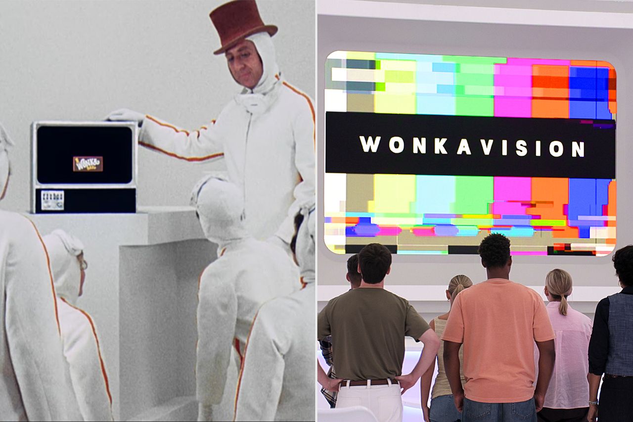 Wonkavision in ‘Willy Wonka’; Wonkavision in ‘Wonka’s the Golden Ticket’Credit: Warner Bros; Courtesy of Netflix