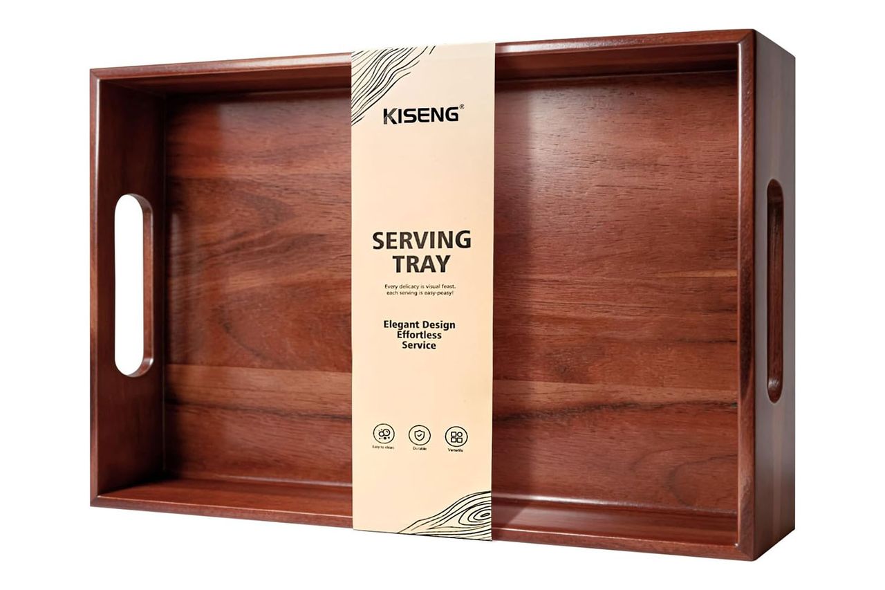 Acacia Wood Large Serving Tray with Handles Credit: Amazon