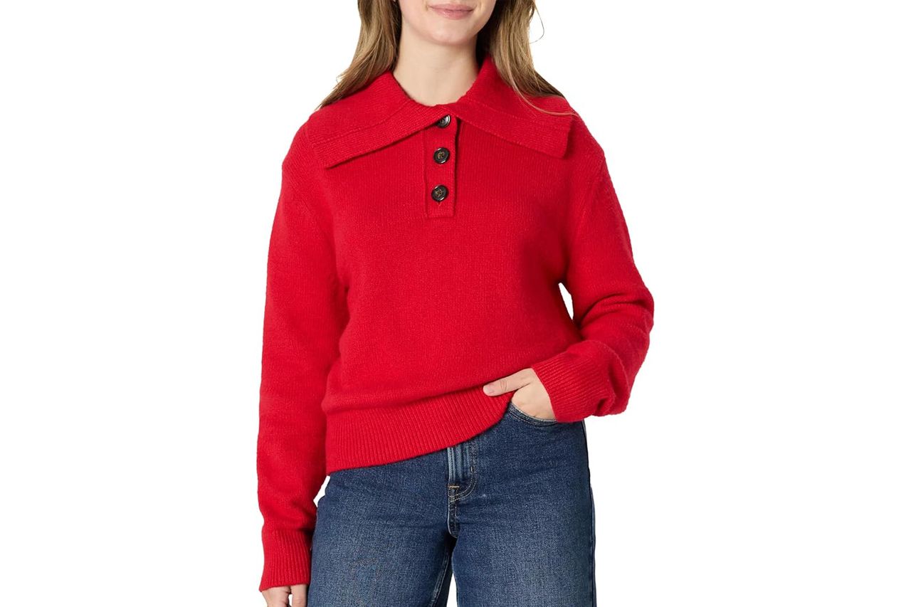 Amazon Essentials Women's Relaxed-Fit Button Collar Sweater Credit: Amazon