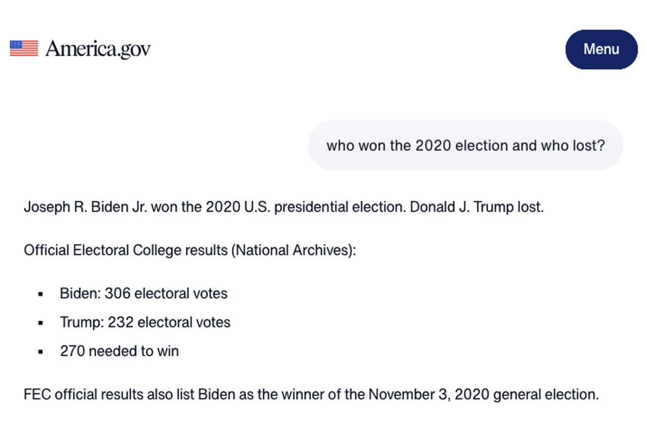 America.gov answers who won the 2020 presidental electionCredit: america.gov