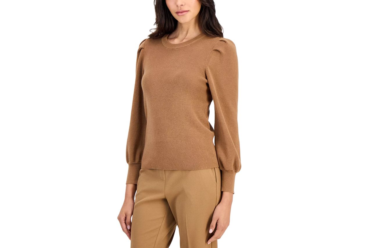 Macy's Anne Klein Essentials Women's Petite Puff-Sleeve Crewneck Sweater Credit: Macy's