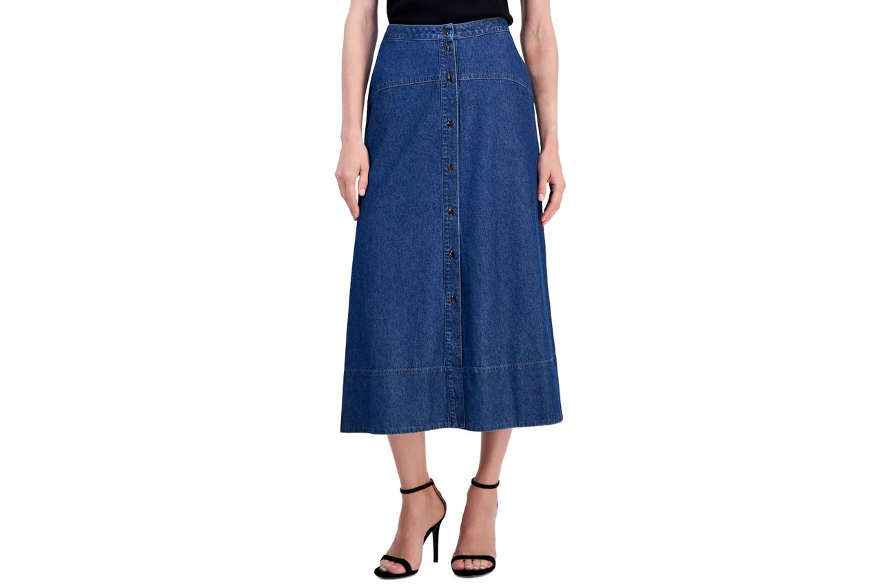 Macy's Anne Klein Women's Button-Front Denim Midi Skirt Credit: Macy's