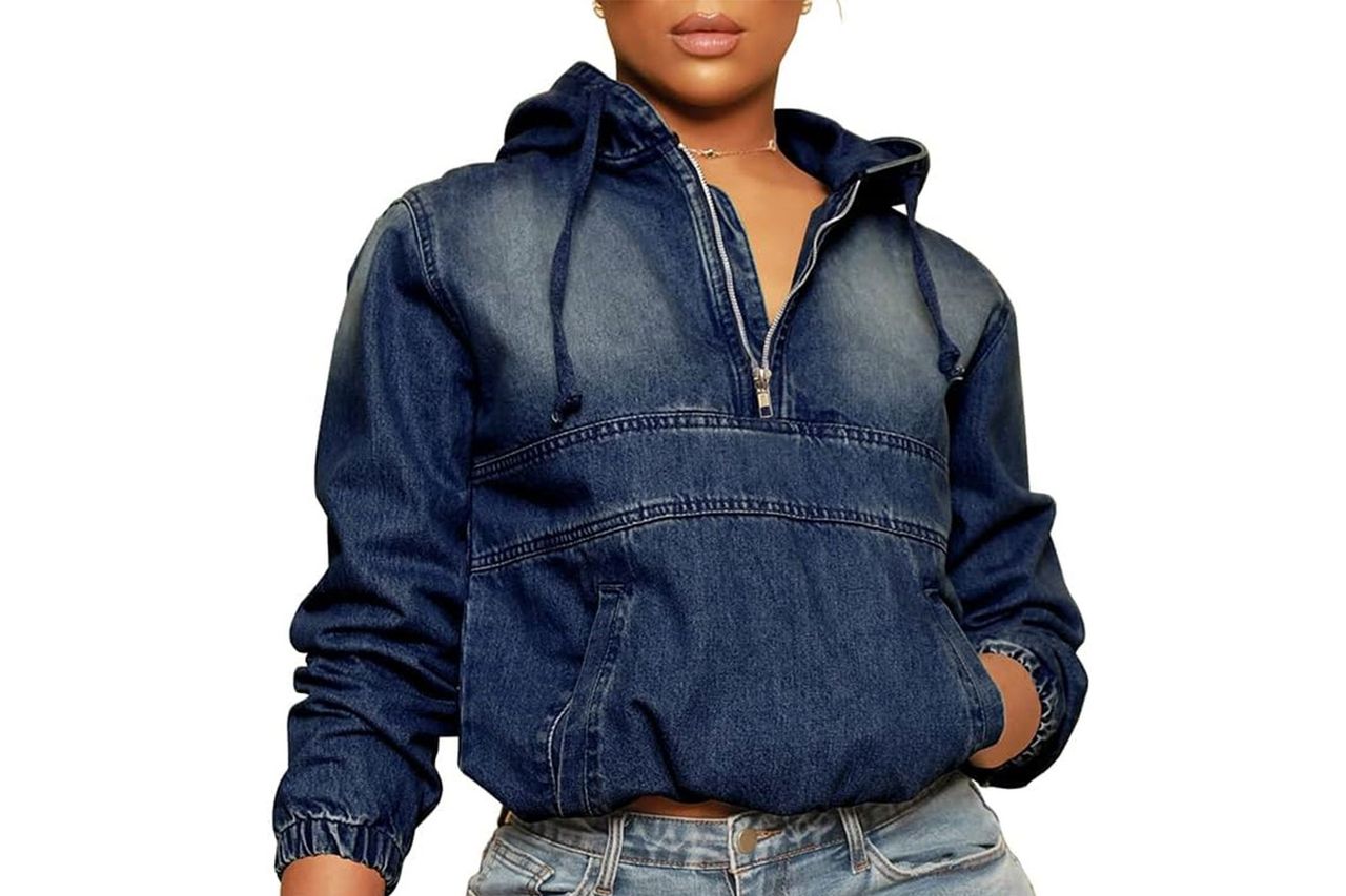 Aomice Women's Half-Zip Denim Hoodie Pullover Jackets Credit: Amazon