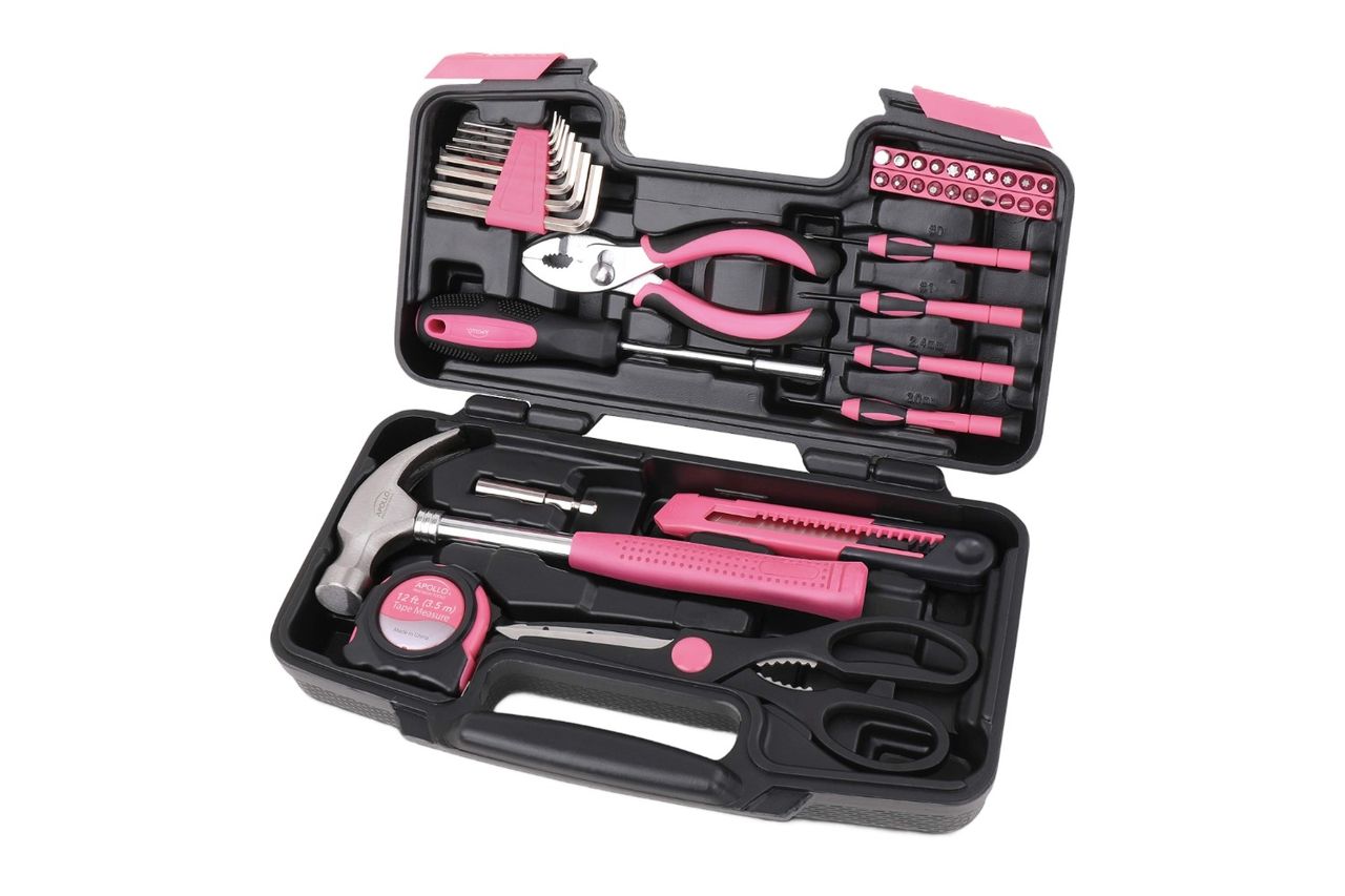 Apollo Tools Original 39 Piece General Household Tool Set in Toolbox Storage Case with Essential Hand Tools for Everyday Home Repairs, DIY and Crafts - Pink Ribbon - Pink - DT9706P Credit: Amazon