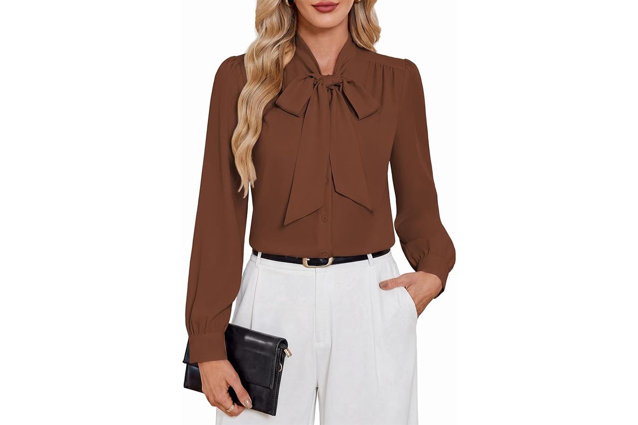 Belle Poque Dressy Casual Button-Down Long Sleeves Blouse Credit: Amazon