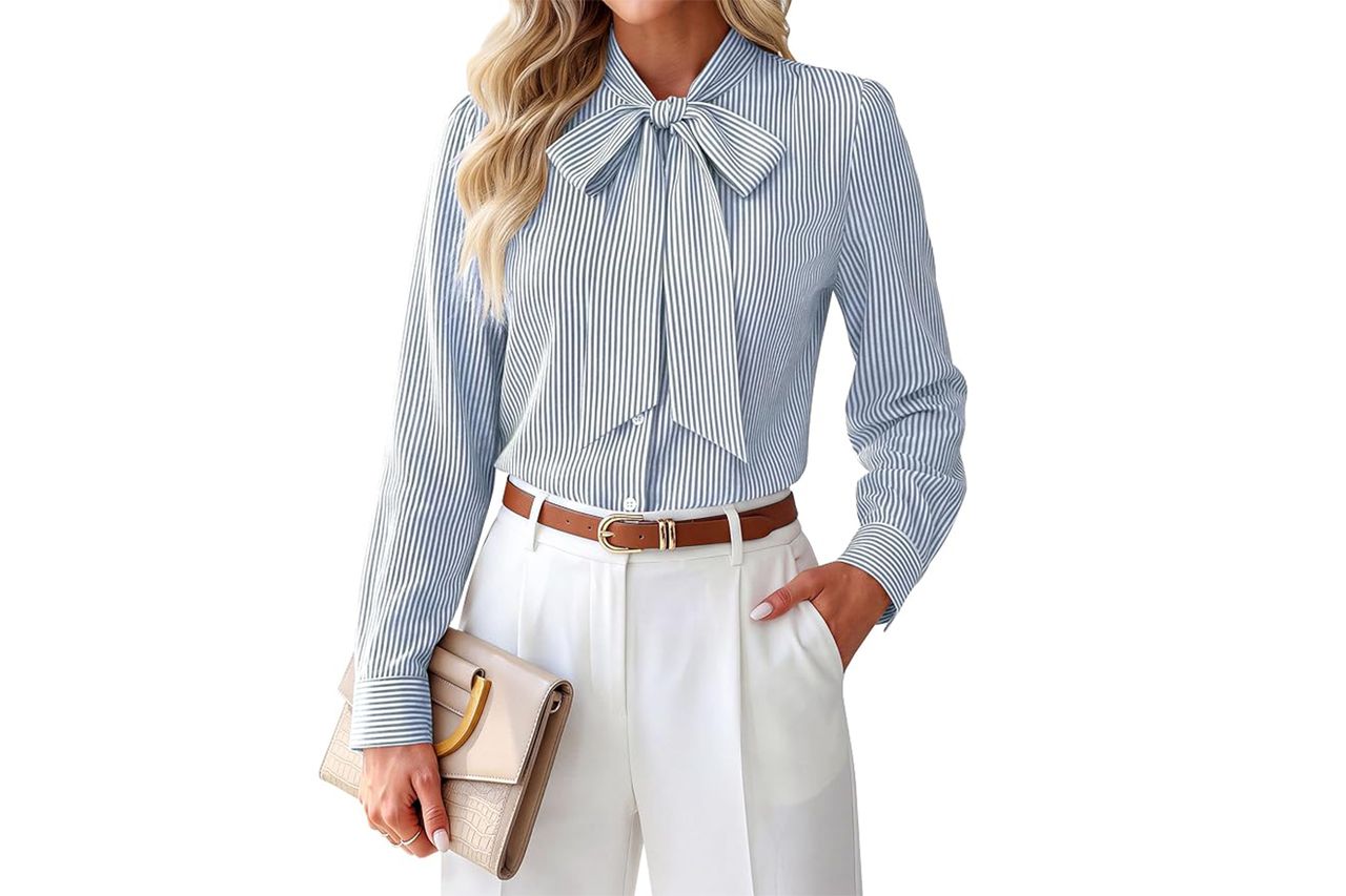 Blooming Jelly Business Casual Blouse Dressy Tops Fall Striped Shirt Credit: Amazon