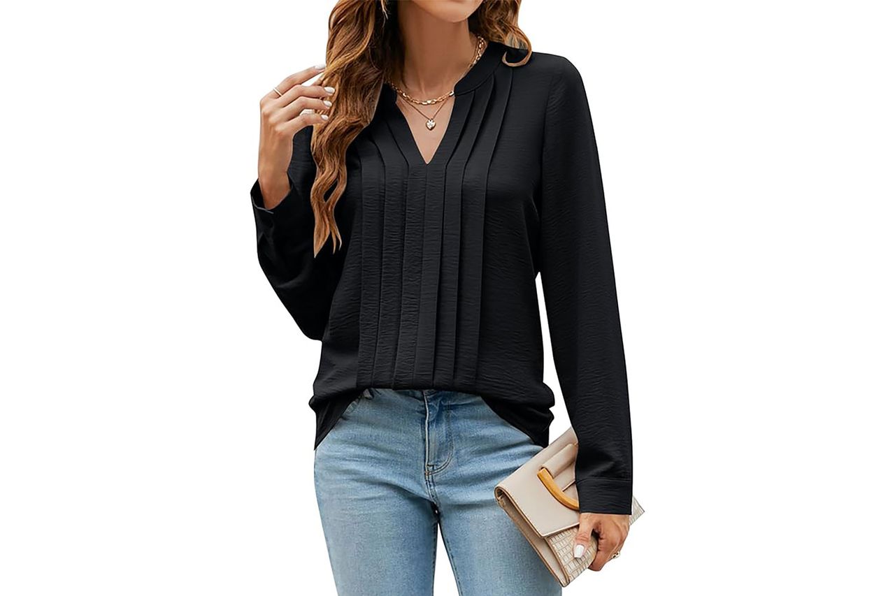 Blooming Jelly Womens Dressy Casual Tops Business Long Sleeve Shirts Pleated Fall Work Blouse 2024 Credit: Amazon
