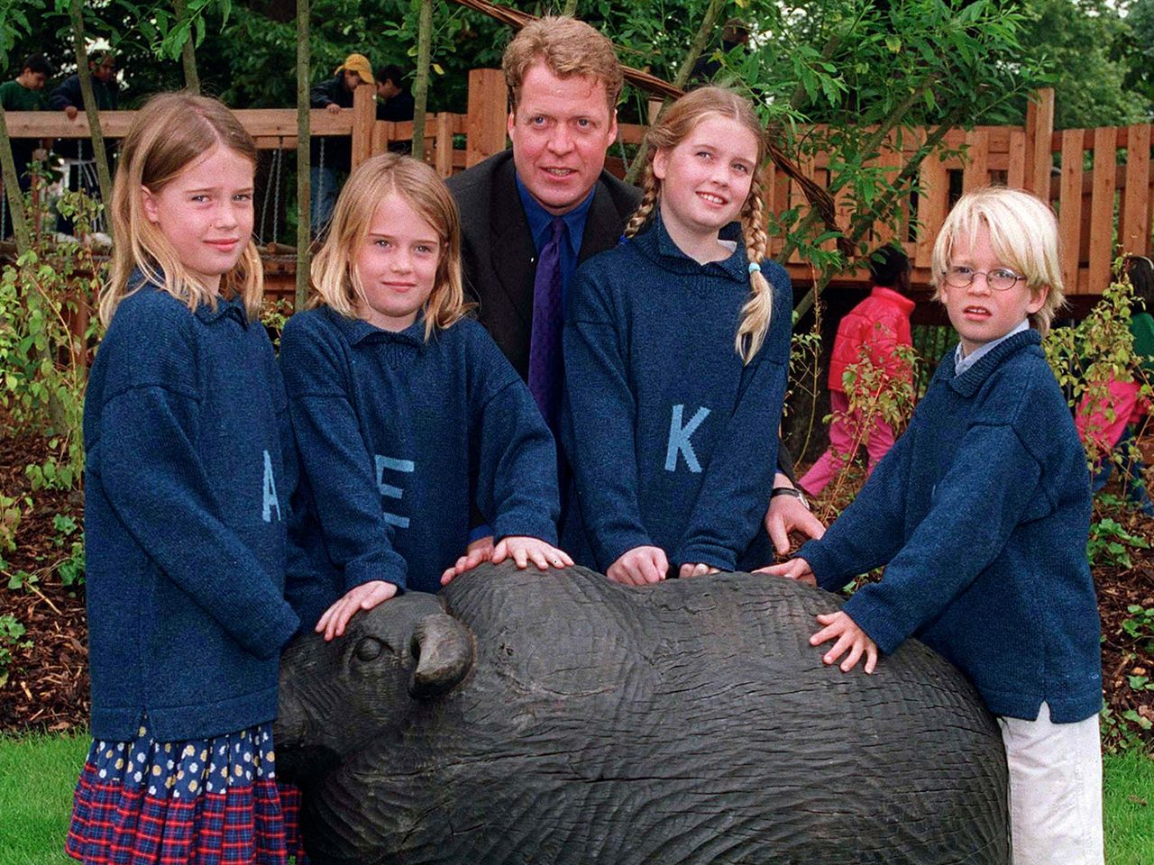 Earl Spencer with his children Amelia, Eliza, Kitty and Louis at the official opening of the Princess of Wales Memorial Playground and Walk in Kensington Gardens. Earl Spencer with his children Amelia, Eliza, Kitty and Louis at the official opening of the Princess of Wales Memorial Playground and Walk in Kensington Gardens.Credit: Ken Goff/Getty