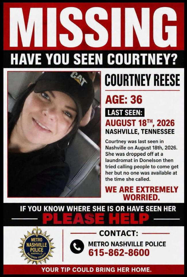 Missing person’s poster for Courtney Reese, 36, who was last seen Aug. 18 in Donelson at a laundromat.Credit: Wilson County Sheriff's Office, TN/Facebook
