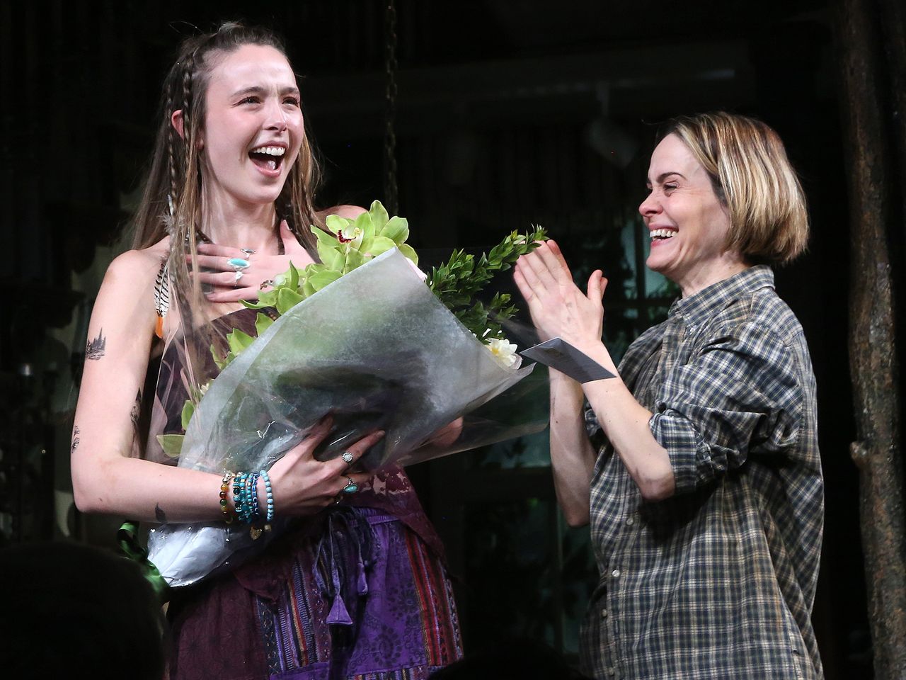 Ella Beatty making her broadway debut and Sarah Paulson during the curtain call as the new play “Appropriate” re-opens on Broadway on March 25, 2024 in New York City.Credit: Bruce Glikas/Getty