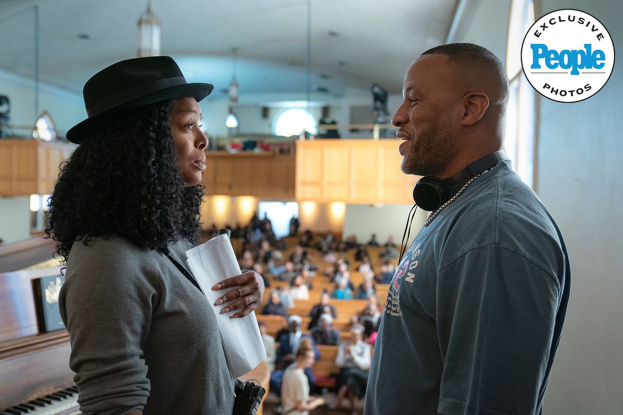 Tasha Smith and DeVon Franklin on the set of ‘Give Me Some Sugah’Credit: Linsey Weatherspoon/Perry Well Films 2/Netflix