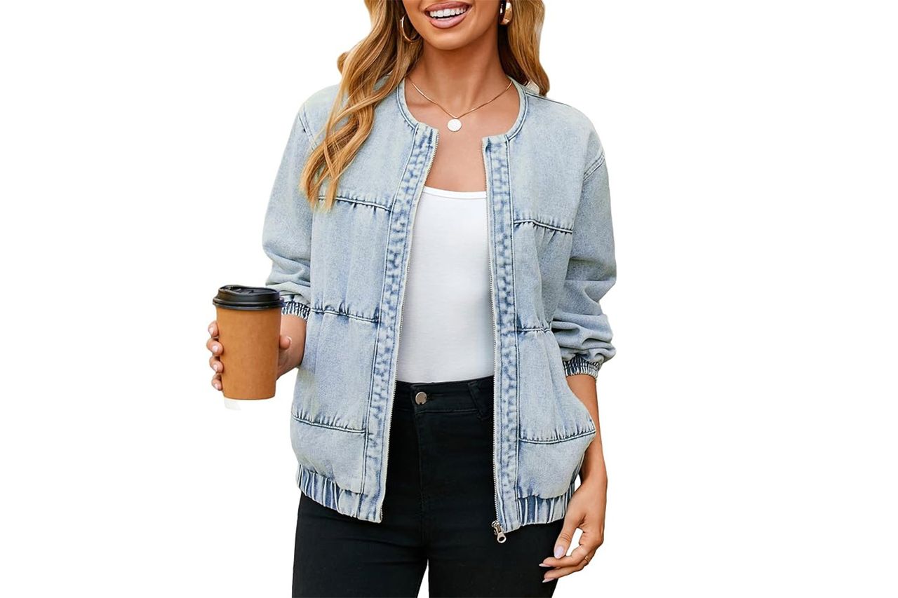 Glamaker Women's Denim Bomber Jacket Credit: Amazon