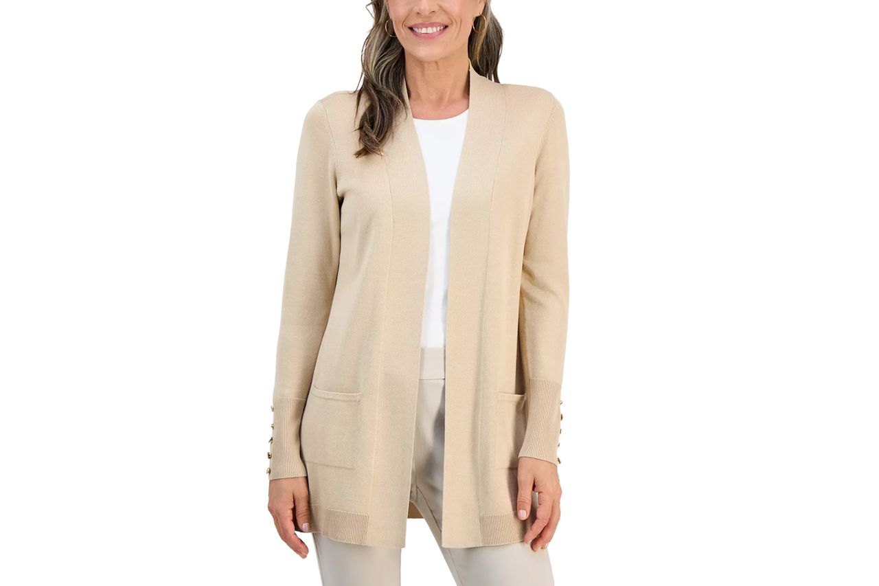 Macy's JM Collection Petite Open-Front Button-Cuff Cardigan Sweater Credit: Macy's