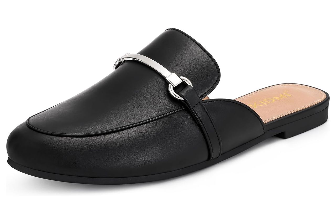 KIDMI Women's Buckle Mules Comfortable Dressy Flats Business Casual Loafers Slip On, Backless Credit: Amazon