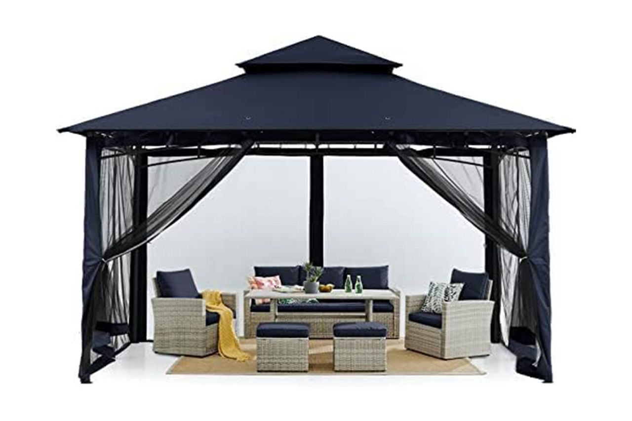 mastercancopy Heavy Duty Patio Gazebo with Netting Walls, Navy Blue Credit: Amazon