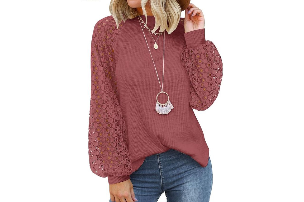 Amazon MIHOLL Womenâs Long Sleeve Tops Lace Casual Loose Blouses T Shirts Credit: Amazon