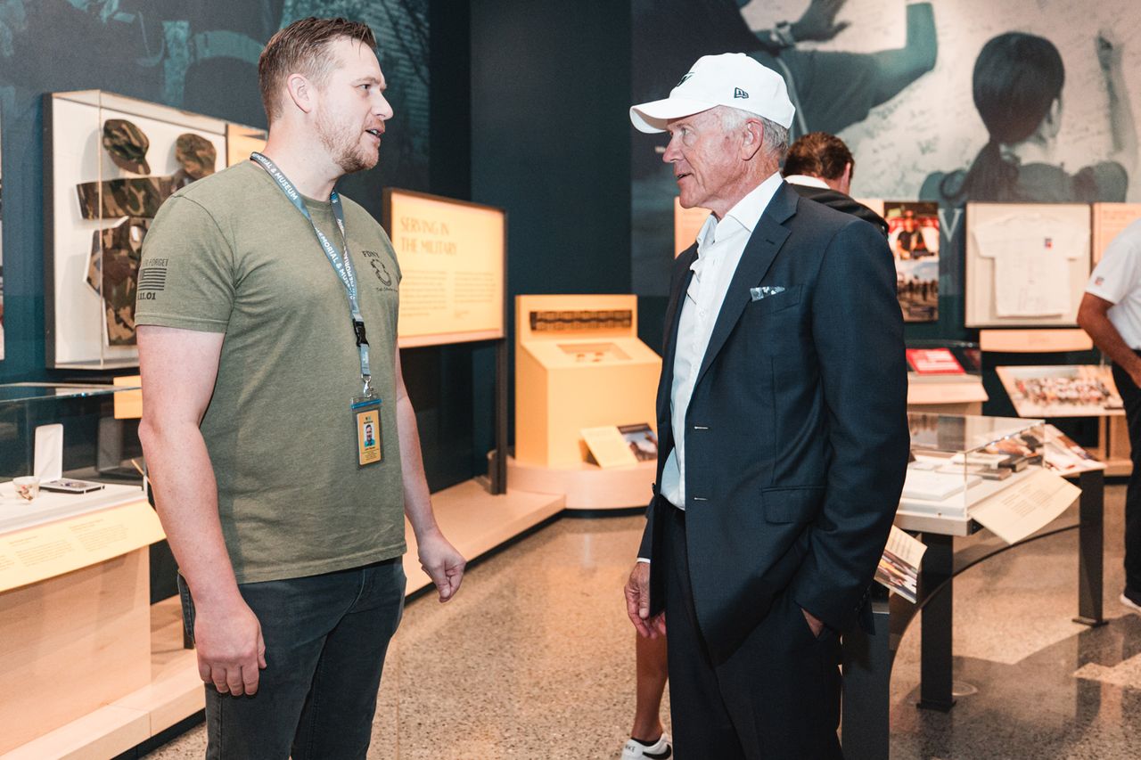 New York Jets owner Woody Johnson speaks with John Paluska, a Ground Zero rescue volunteer and 9/11 Memorial & Museum Visionary Network Leadership Council member, during a visit to the museum in New York City New York Jets owner Woody Johnson speaks with John Paluska, a Ground Zero rescue volunteer and 9/11 Memorial & Museum Visionary Network Leadership Council member, during a visit to the museum in New York CityCredit: Dylan Goodman/New York Jets Photo
