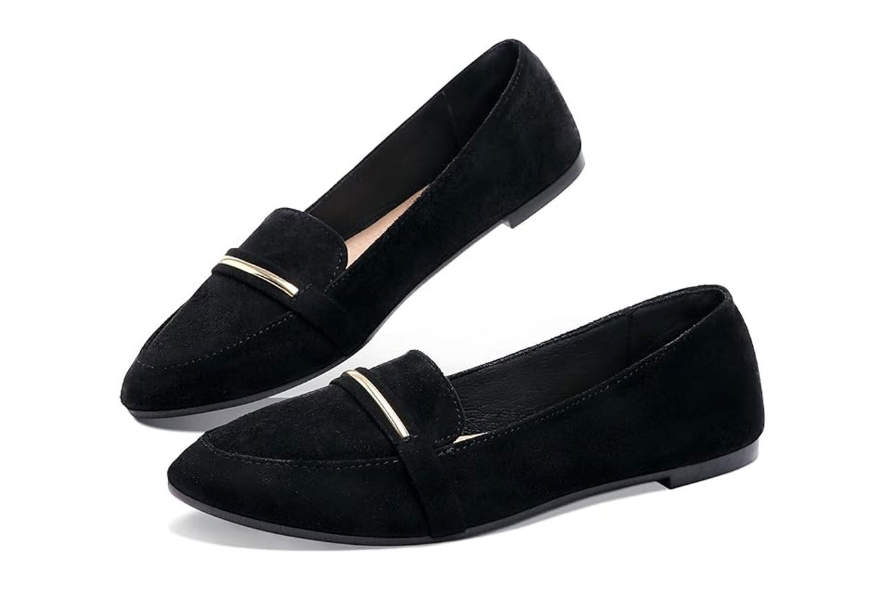 Obtaom Women's Pointy Toe Loafer Flat Comfortable Faux Suede Work Shoes,Cute Penny Loafer Slip On Ballet Flat Credit: Amazon