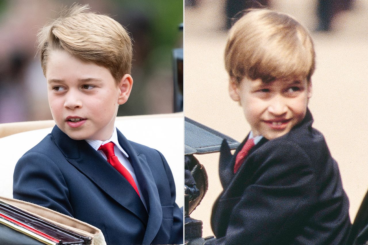 Prince George of Wales during the 2023 Trooping the Colour; Prince William during the 1990 Trooping the Colour.Credit: Samir Hussein/WireImage; Jayne Fincher/Princess Diana Archive/Getty