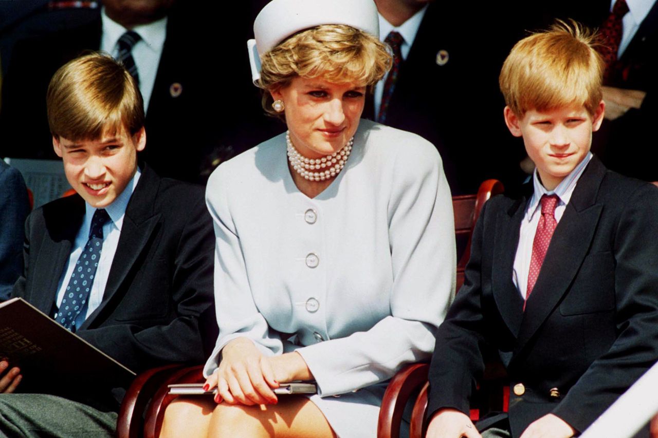 Prince William, Princess Diana and Prince Harry attend the Heads of State VE Remembrance Service in Hyde Park on May 7, 1995Credit: Anwar Hussein/Getty