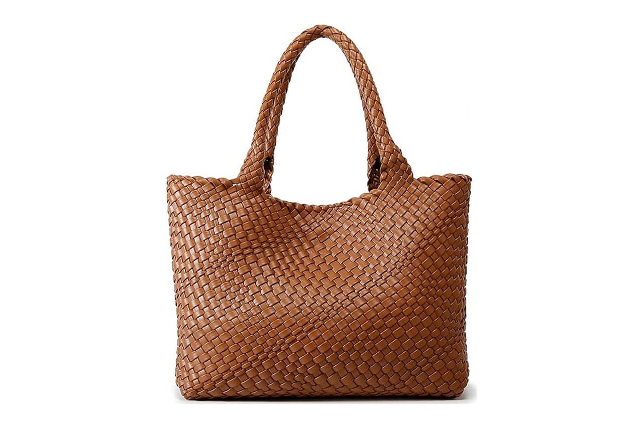 Queenoris Woven Bag for Women, Fashion Top Handle Shoulder Bag Vegan Leather Shopper Bag Large Travel Tote Bag Credit: Amazon