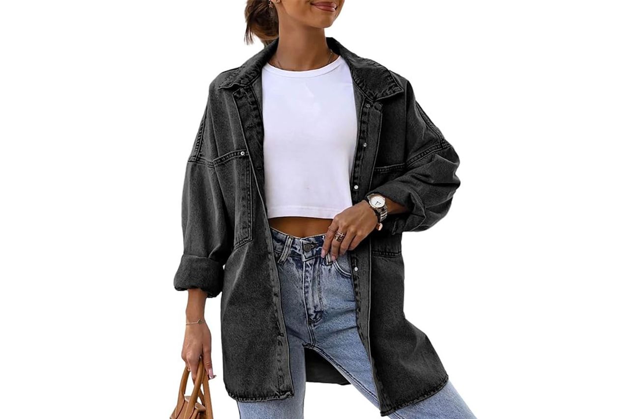 Saodimallsu Women's Oversized Denim Button-Down Long Shirt Jackets Credit: Amazon