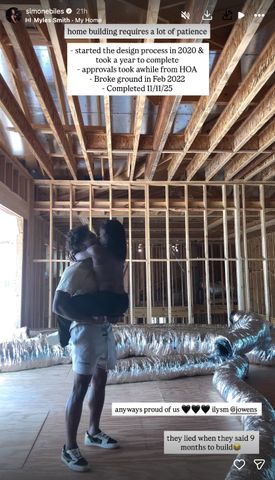 Simone Biles and husband Jonathan Owens standing in their under-construction Texas homeCredit: Simone Biles/Instagram