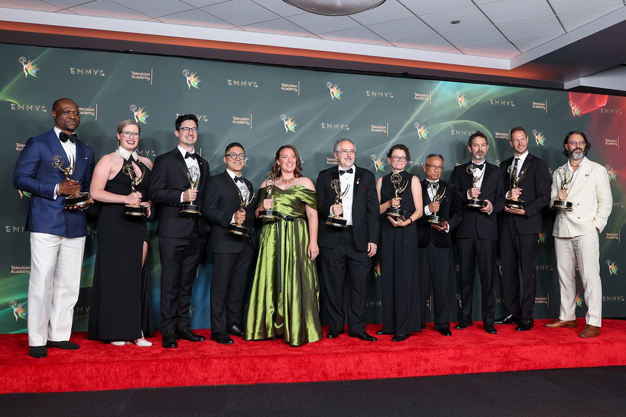 Team behind ‘Spider-Noir’ after win for visual effects Emmy on Sept. 6, 2026Credit: JC Olivera/Variety via Getty