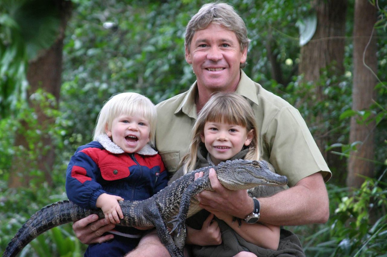 ‘Crocodile Hunter’ Steve Irwin with his children, Bindi Irwin and Bob Irwin, and a 3-year-old alligator called ‘Russ’ at Australia Zoo in QueenslandCredit: Newspix/Getty