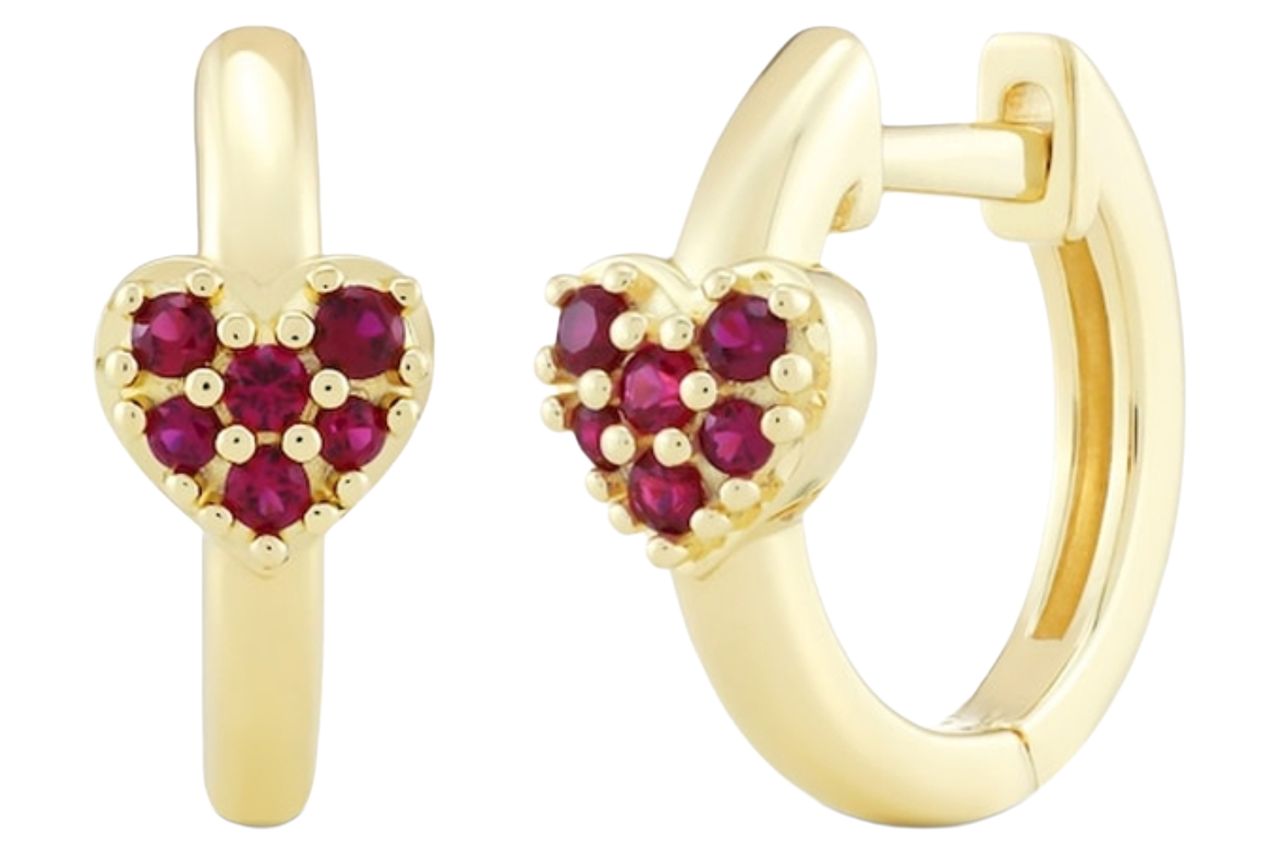STUDIO BY KAY Lab-Created Ruby Heart Huggie Hoop Earrings 24K Yellow Gold Vermeil Sterling Silver .jpg Credit: Kay