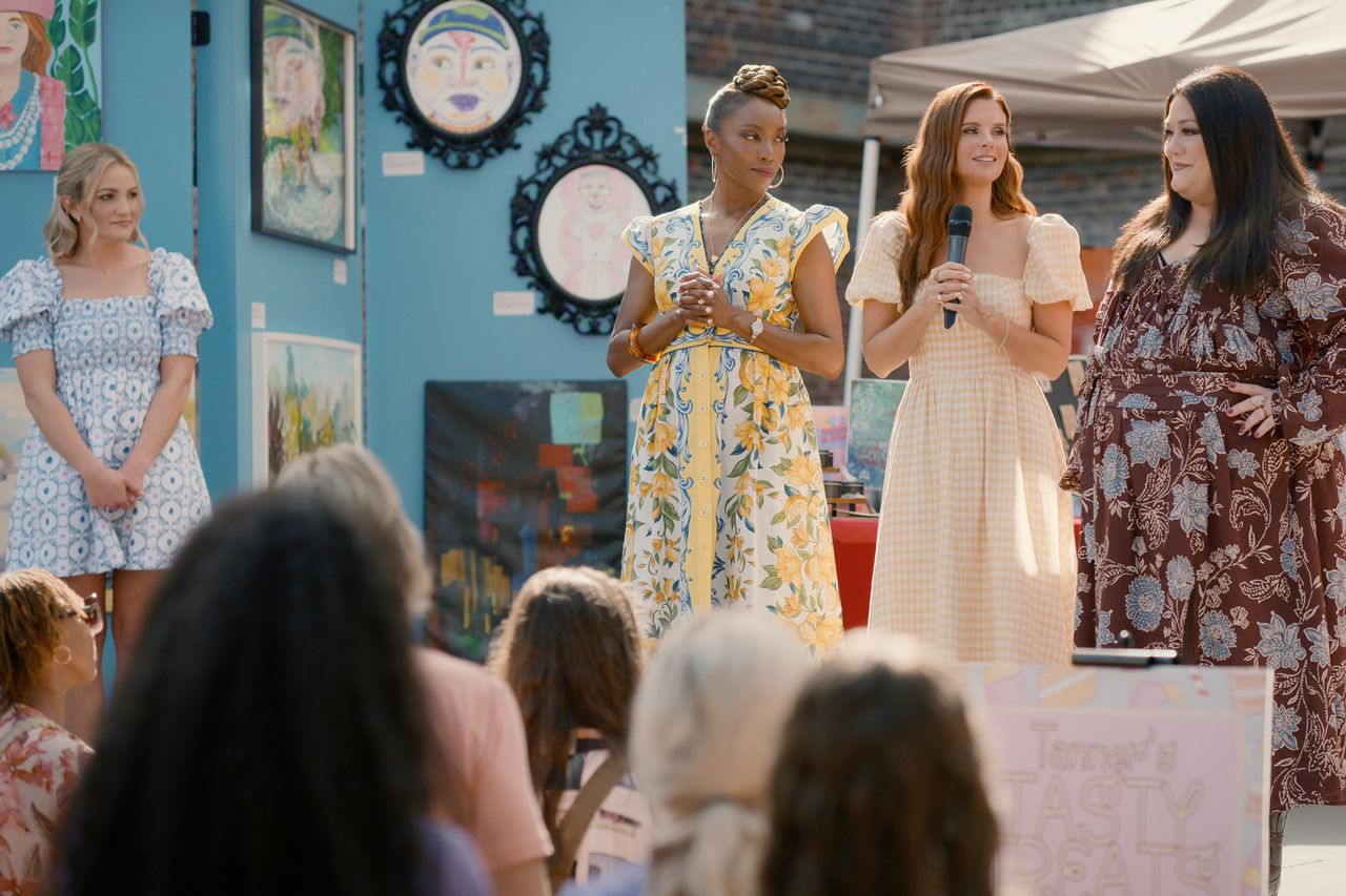 Jamie Lynn Spears as Noreen, Heather Headley as Helen , JoAnna Garcia Swisher as Maddie, and Brooke Elliott as Dana Sue, episode 509 of Sweet MagnoliasCredit: Courtesy of Netflix