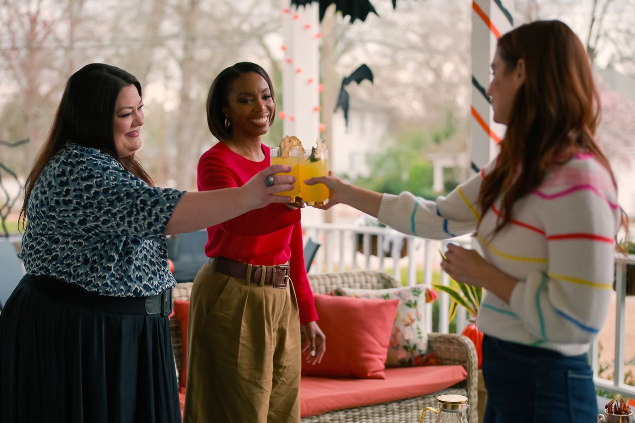 Sweet Magnolias. Brooke Elliott as Dana Sue, Heather Headley as Helen and JoAnna Garcia Swisher as Maddie, episode 402Credit: Courtesy of Netflix