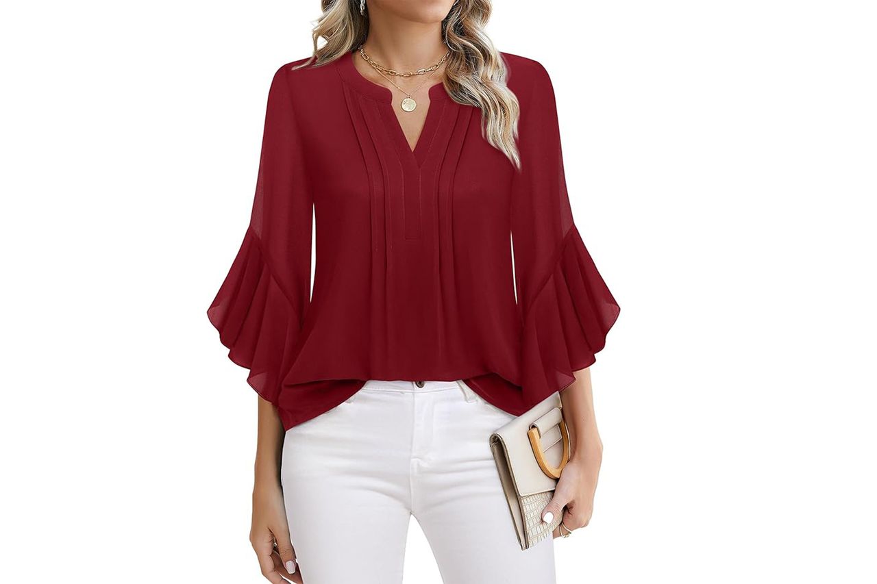 Timeson 3/4 Sleeve Tops Dressy Casual Business Work Blouses Chiffon Shirts Credit: Amazon