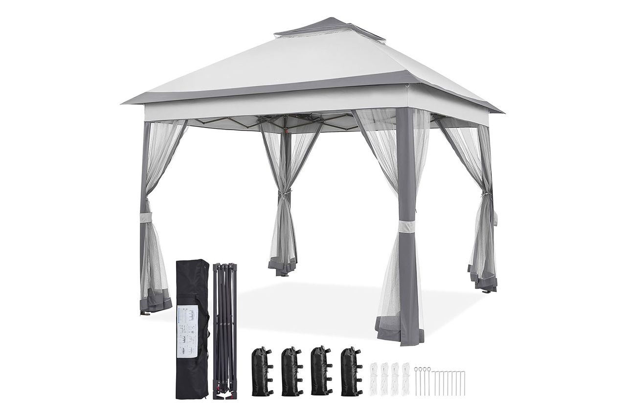 Yaheetech Pop Up Gazebo Double-Tier Canopy Tent w/Mesh Netting Credit: Amazon