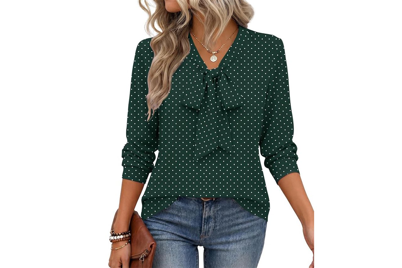 Zeagoo Blouses Bow Tie Neck Chiffon Long Sleeve Shirt Work Tops Credit: Amazon
